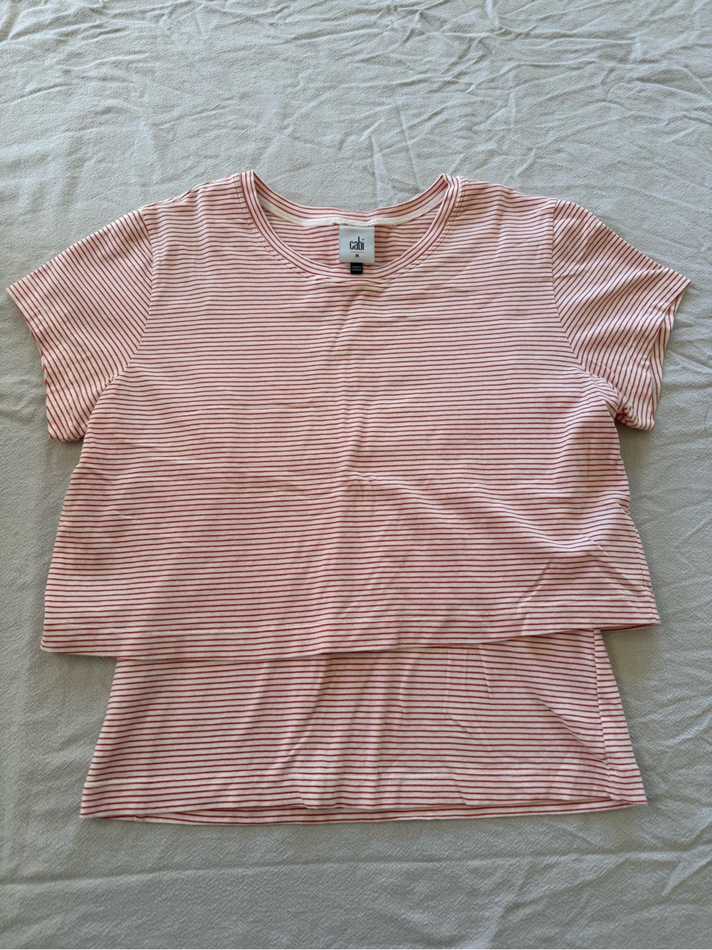 Cabi Flex Tee #6742 Red/White Narrow Striped Short Sleeve Casual Knit Top [M]